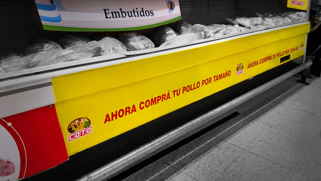 cubre pallets plastico corrugado y decoracion de heladeras en punto de venta coto 5