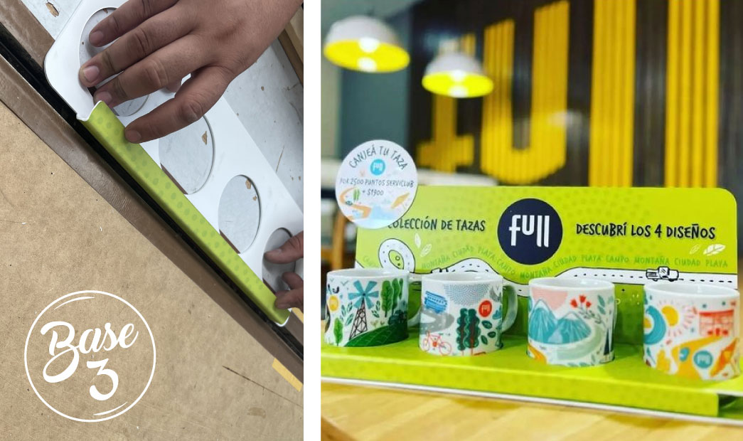 500 exhibidores de tazas personalizadas en PAI con un acabado impreso en cama plana con tintas UV 3